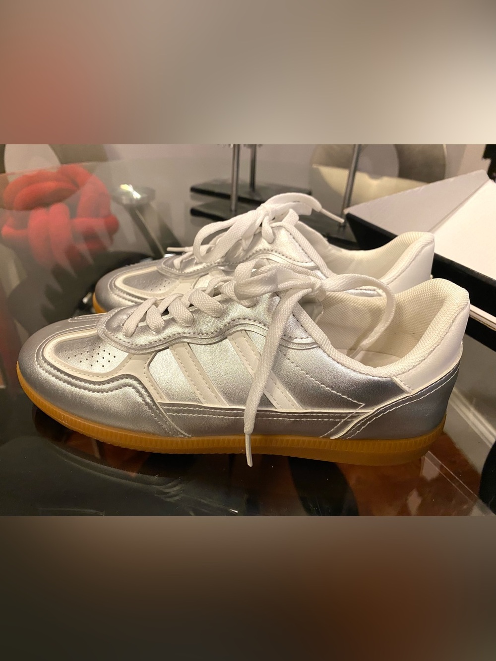 NEW women’s Fashion Nova Silver & White Sneakers size 10